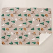 Woodland Animals Pattern Snow Covered Trees Brown Sherpa Deken (Voorkant (horizontaal))