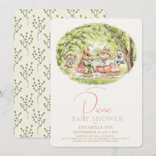 Woodland Animals Picknick Meisje Baby shower Kaart