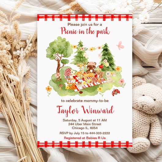 Woodland Animals Picnic Baby shower Kaart