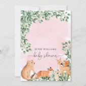 Woodland Animals Pink Baby shower Invitation Kaart (Achterkant)