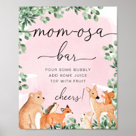Woodland Animals Pink Baby shower Momosa Bar Sign Poster