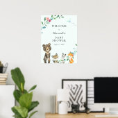 Woodland Animals Pink Baby shower Welkomstteken Poster (Thuiskantoor)