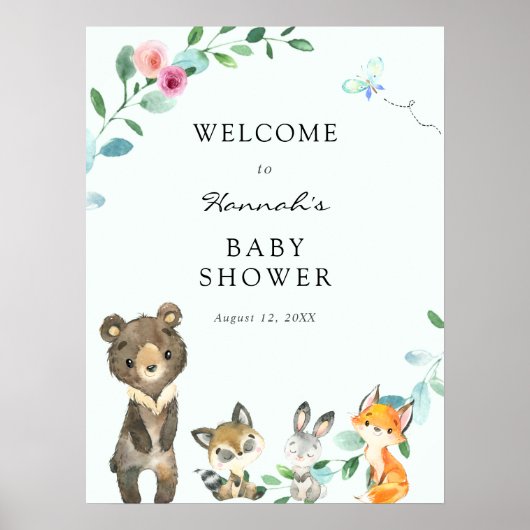 Woodland Animals Pink Baby shower Welkomstteken Poster (Voorkant)
