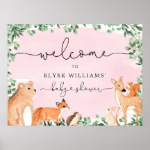 Woodland Animals Pink Baby shower Welkomstteken