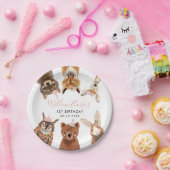 Woodland Animals Pink Birthday Party Papieren Bordje (Feest)