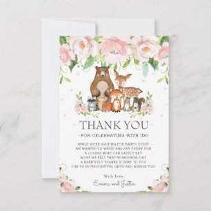 Woodland Animals Pink Blush Floral Baby shower Bedankkaart
