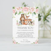 Woodland Animals Pink Blush Floral Baby shower Bedankkaart (Staand voorkant)