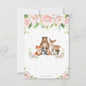 Woodland Animals Pink Blush Floral Baby shower Bedankkaart (Achterkant)