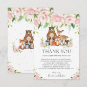 Woodland Animals Pink Blush Floral Baby shower Bedankkaart (Voorkant / Achterkant)
