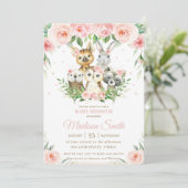 Woodland Animals Pink Blush Floral Baby shower Kaart (Staand voorkant)