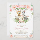 Woodland Animals Pink Blush Floral Baby shower Kaart (Voorkant)