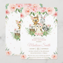 Woodland Animals Pink Blush Floral Baby shower