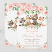 Woodland Animals Pink Blush Floral Baby shower Kaart (Voorkant / Achterkant)