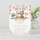 Woodland Animals Pink Blush Floral Baby shower Kaart (Staand voorkant)