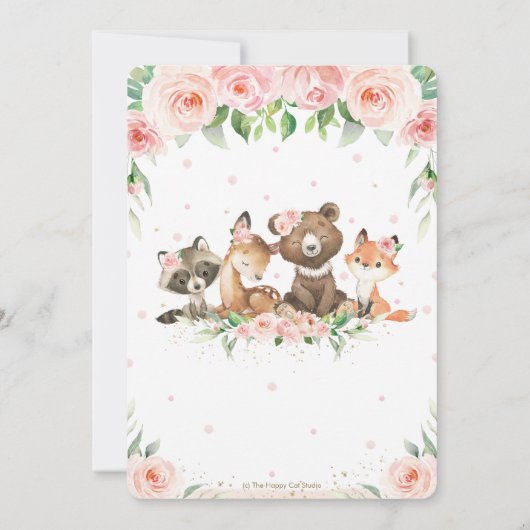 Woodland Animals Pink Blush Floral Baby shower Kaart (Achterkant)