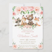 Woodland Animals Pink Blush Floral Baby shower Kaart (Voorkant)