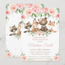 Woodland Animals Pink Blush Floral Baby shower