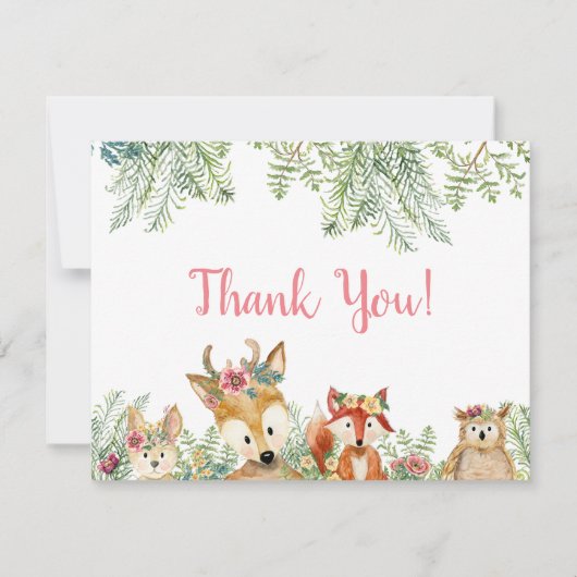 Woodland Animals Pink Boho Deer n Fox Hartelijk da Kaart (Voorkant)