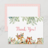 Woodland Animals Pink Boho Deer n Fox Hartelijk da Kaart (Voorkant / Achterkant)