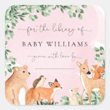 Woodland Animals Pink Bookplate Sticker