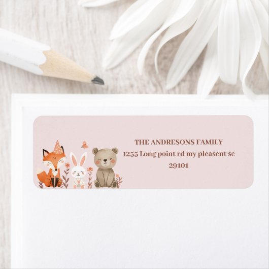 Woodland Animals Pink Etiket (Insitu)