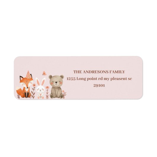 Woodland Animals Pink Etiket (Voorkant)