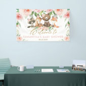 Woodland Animals Pink Floral Baby shower Backdrop  Spandoek (Beurs)