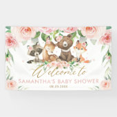 Woodland Animals Pink Floral Baby shower Backdrop  Spandoek (Horizontaal)