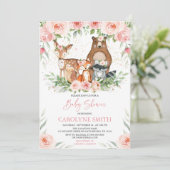 Woodland Animals Pink Floral Baby shower Kaart (Staand voorkant)