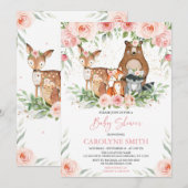 Woodland Animals Pink Floral Baby shower Kaart (Voorkant / Achterkant)