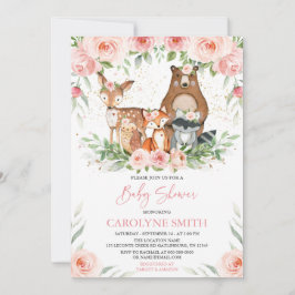 Woodland Animals Pink Floral Baby shower Kaart