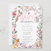 Woodland Animals Pink Floral Baby shower Kaart (Voorkant)