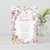 Woodland Animals Pink Floral Baby shower Kaart (Staand voorkant)