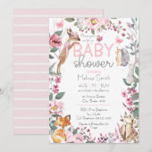 Woodland Animals Pink Floral Baby shower Kaart (Voorkant / Achterkant)