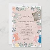 Woodland Animals Pink Floral Baby shower per post Kaart (Voorkant)