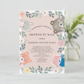 Woodland Animals Pink Floral Baby shower per post Kaart (Staand voorkant)