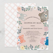 Woodland Animals Pink Floral Baby shower per post Kaart (Voorkant / Achterkant)