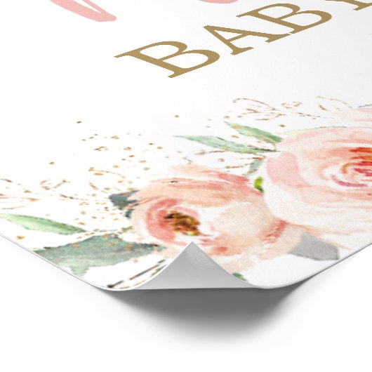 Woodland Animals Pink Floral Baby shower Welcome Poster (Hoek)