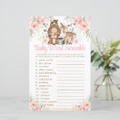 Woodland Animals Pink Floral Baby Word Scramble (Staand voorkant)