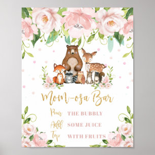 Woodland Animals Pink Floral Ma-osa Bar Mimosa Poster