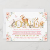 Woodland Animals Pink Gold Floral 1 oktober Kaart (Voorkant)