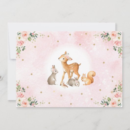 Woodland Animals Pink Gold Floral 1 oktober Kaart (Achterkant)