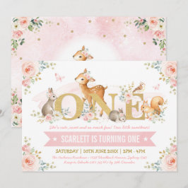 Woodland Animals Pink Gold Floral 1 oktober Kaart