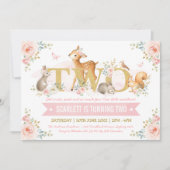 Woodland Animals Pink Gold Floral 2e verjaardag Kaart (Voorkant)