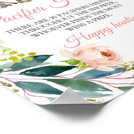 Woodland Animals & Pink Pacifier Hunt Game Sign Poster (Hoek)