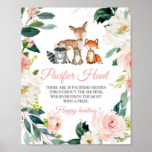 Woodland Animals & Pink Pacifier Hunt Game Sign Poster (Voorkant)
