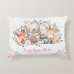 Woodland Animals Pink Roses Girl Nursery Accent Kussen