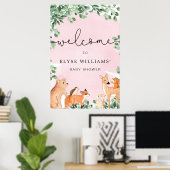 Woodland Animals Pink Welcome Sign Poster (Thuiskantoor)