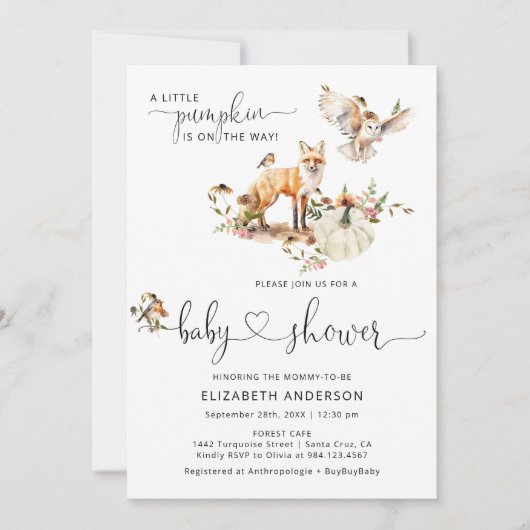 Woodland Animals Pompoen Baby shower Boekaanvraag Kaart (Voorkant)