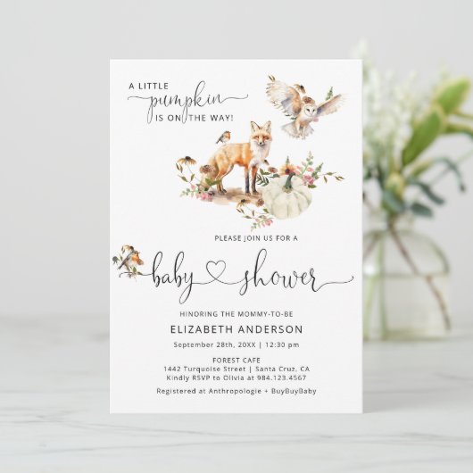 Woodland Animals Pompoen Baby shower Boekaanvraag Kaart (Staand voorkant)